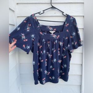Lucky Brand Navy Floral Blouse Squarr Neckline XL